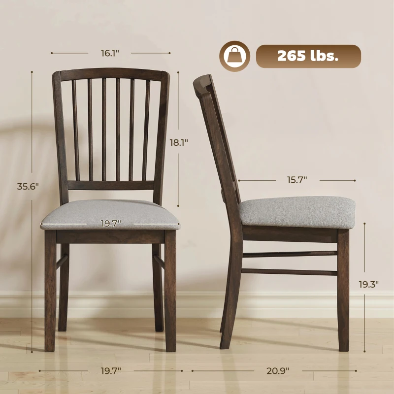 HOMCOM Dining Chairs Upholstered Kitchen Chairs with Rubberwood Legs Set of 2, Burn Brown