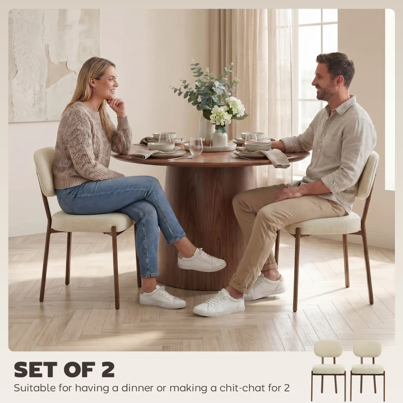 HOMCOM Upholstered Linen Fabric Kitchen Chairs, Modern Dining Chairs Set of 2 with Metal Legs, Beige