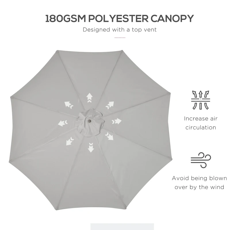 Outsunny 10' x 8' Wooden Patio Umbrella, Garden Parasol, Outdoor Sunshade Canopy with Bamboo Rib for Outdoor, Grey