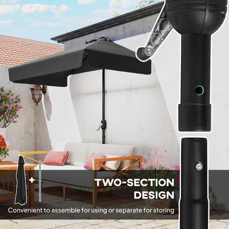 Outsunny 7.5ft Half Umbrella Semi Round Patio Parasol with Crank Handle, Top Vent for Garden, Balcony- NO BASE INCLUDED, Black
