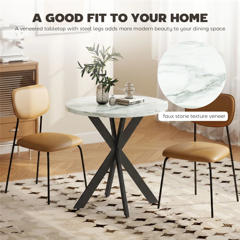 HOMCOM 29" Dining Table, Contemporary Round Kitchen Table with Steel Legs, White Marble-Effect