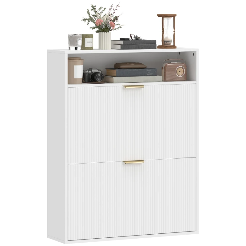 HOMCOM Shoe Cabinet with 2 Flip Drawers Narrow Shoe Storage Cabinet with Top Shelf for Entryway Hallway White