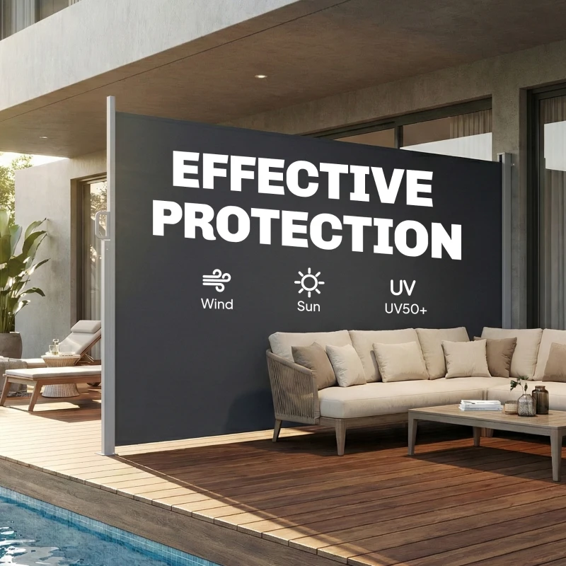 Outsunny Retractable Side Awning, 165" x 73" Outdoor Privacy Screen, Water-Resistant, UV 50+, Dark Grey