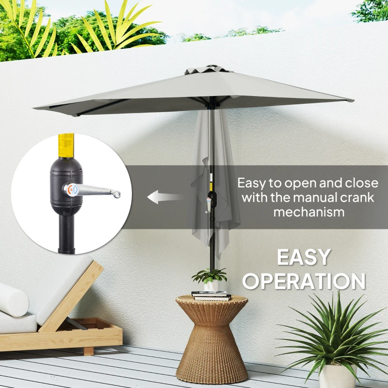 Outsunny 9ft Half Round Umbrella Outdoor Patio Garden Balcony Parasol Window Sun Shade w/ 5 Ribs Light Grey