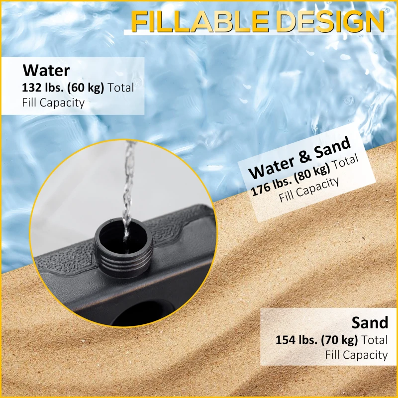Outsunny Set of 4 Parasol Base Stand Weights for Banana Hanging Cantilever Umbrella, Can Be Filled with Sand or Water, Black