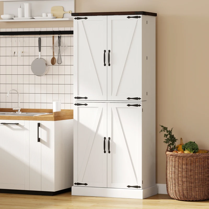 HOMCOM 72" Tall Kitchen Pantry Cabinet, Farmhouse Storage Cabinet with 8 Door Racks and Adjustable Shelves, White