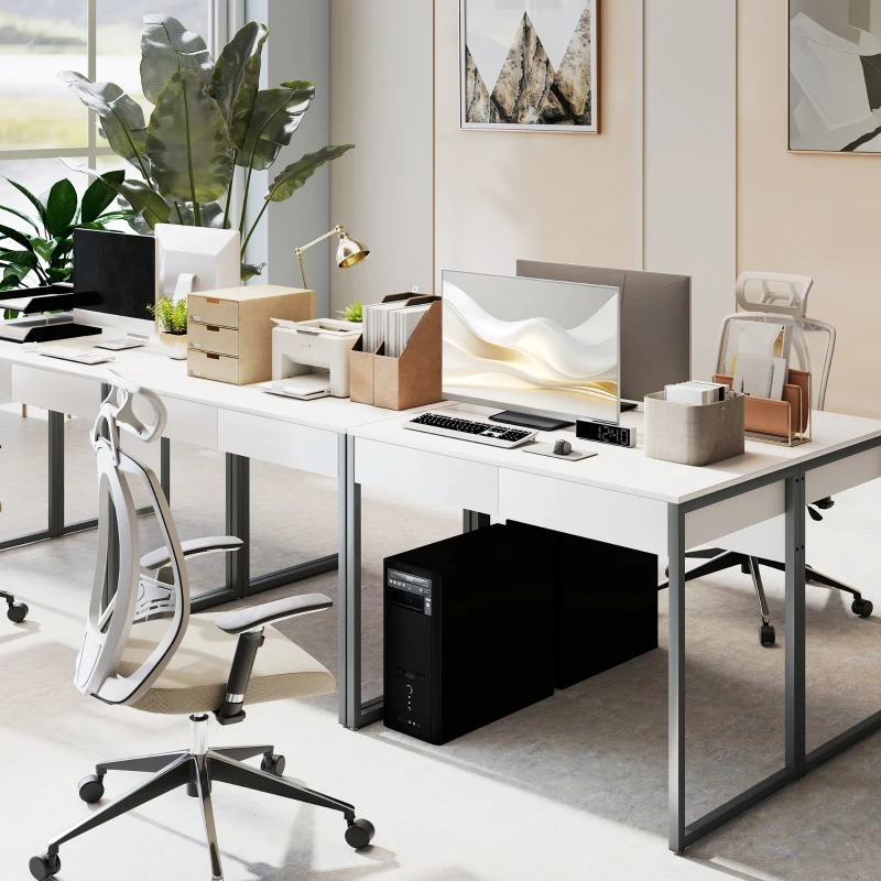 HOMCOM High Gloss Home Office Desk, 39" x 20" Computer Desk with 2 Drawers for Small Spaces, White and Grey