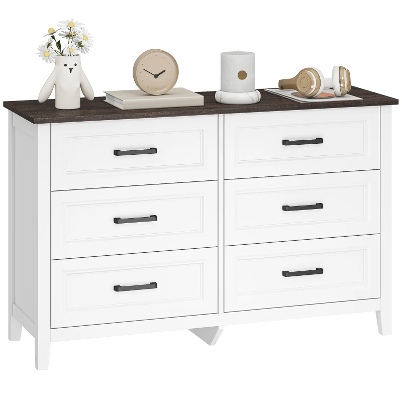 HOMCOM Wide Dresser for Bedroom with 6 Drawers Storage Chest of Drawers for Living Room, Closet, Laundry, Entryway