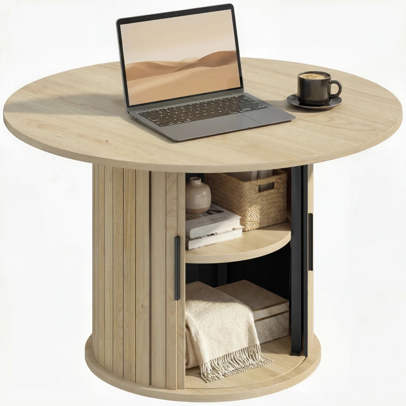 HOMCOM Round Coffee Table, 31.5" Center Table, Natural Wood