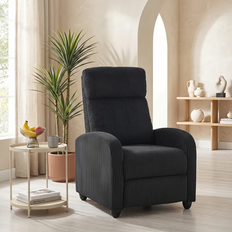 HOMCOM Corduroy Home Theater Seating, Push Back Recliner Chair with Padded Seat for Living Room, Black