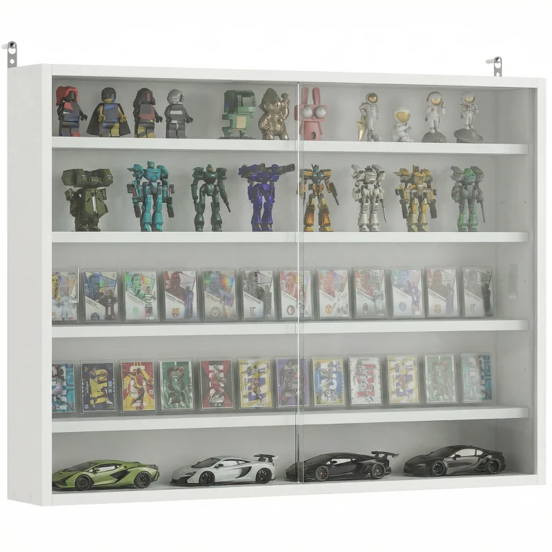 HOMCOM 5-storey Display Cabinet, Shot Glass Display Case, Glass Curio Cabinet with 2 Glass Doors and 4 Adjustable Shelves, White