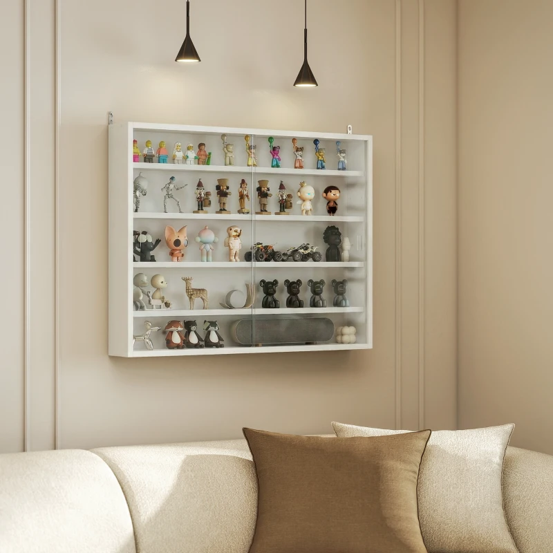 HOMCOM 5-storey Display Cabinet, Shot Glass Display Case, Glass Curio Cabinet with 2 Glass Doors and 4 Adjustable Shelves, White