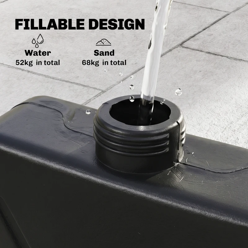 Outsunny 4PCs Cantilever Umbrella Base Weights for Offset Banana Parasol, Wicker Effect HDPE Water or Sand Filled Patio Umbrella Weights with Built-in Handles, Black