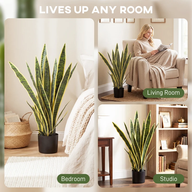 Outsunny 30" Artificial Snake Plant with 21 Leaves in Pot, Decorative Fake Plant for Home, Office, and Living Room, Green