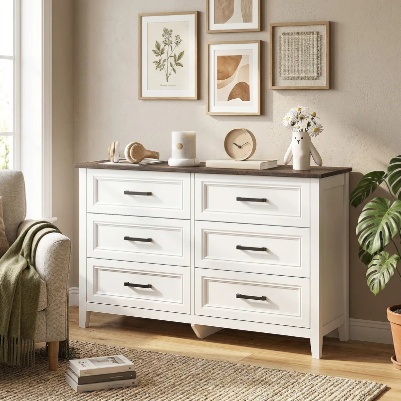 HOMCOM Wide Dresser for Bedroom with 6 Drawers Storage Chest of Drawers for Living Room, Closet, Laundry, Entryway