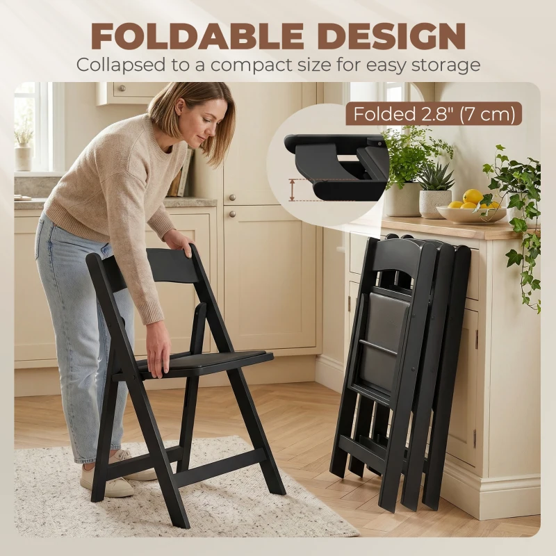 HOMCOM 4 Pack Folding Chairs, Foldable Resin Chair with Padded Seat, Portable Indoor Outdoor Seat for Office Events Dining