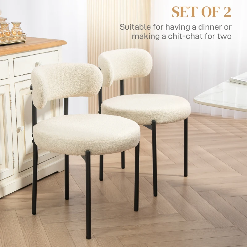 HOMCOM 2 Pieces Kitchen Chairs, Modern Dining Chairs w/ Berber Fleece Upholstery and Steel Legs for Living Room, Beige