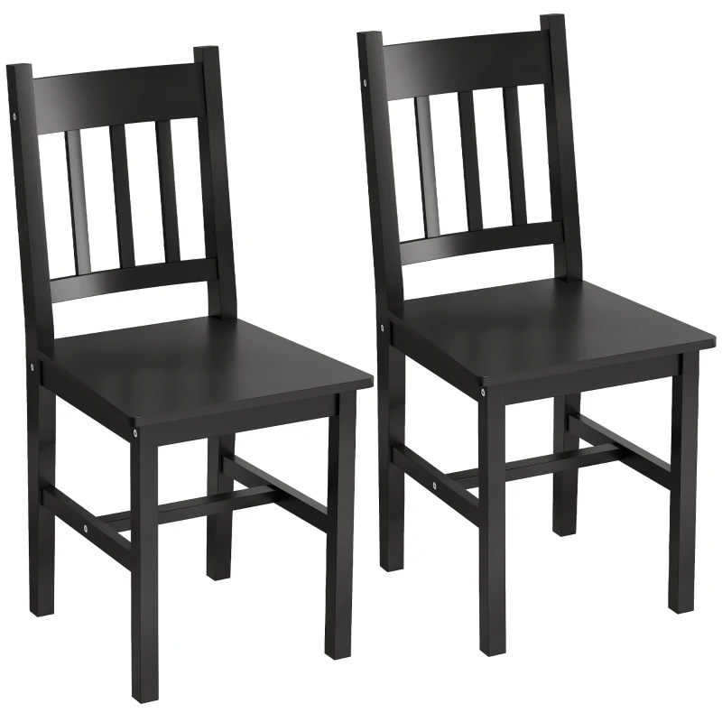 HOMCOM Dining Chairs Set of 2, Kitchen Chair with Slat Back, Pine Wood Structure for Living Room and Dining Room, Black