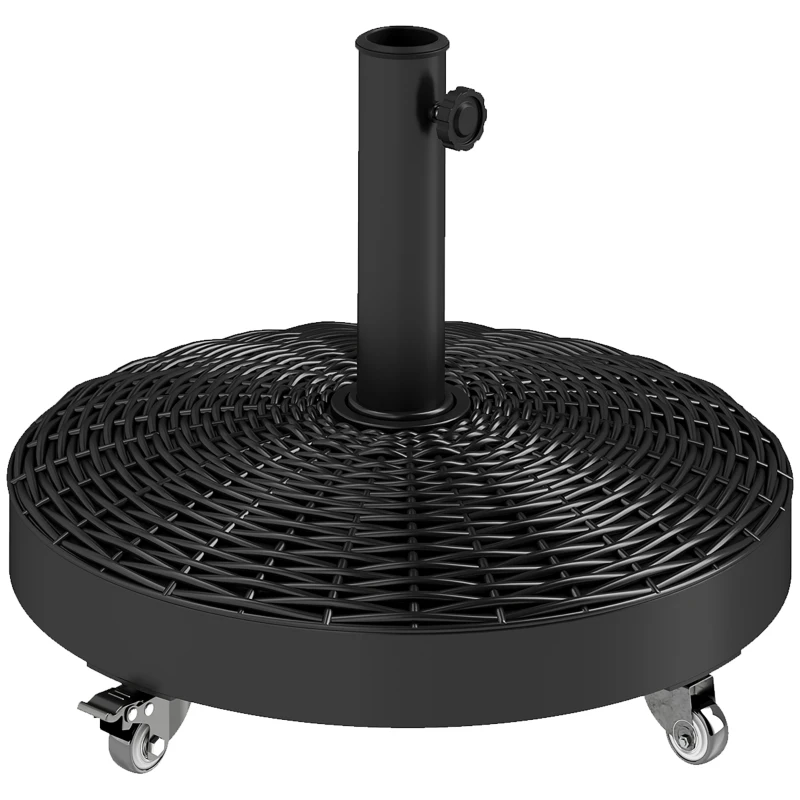 Outsunny Round Umbrella Base with Wheels, Cement-Filled 55 lbs Parasol Stand, Black - Great for Garden and Patio