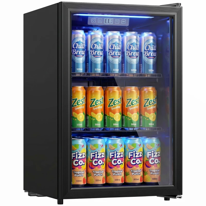 HOMCOM 2.4 Cu.Ft Beverage Refrigerator, 70 Can Beverage Fridge Cooler with Double-Layer Glass Door