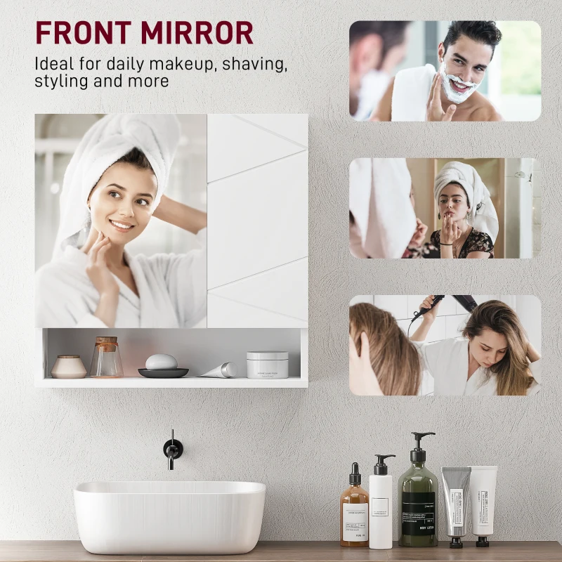 kleankin Medicine Cabinet, Wall Mounted Bathroom Mirror Cabinet with Mirrored Door, Adjustable Shelf and Soft Close Mechanism