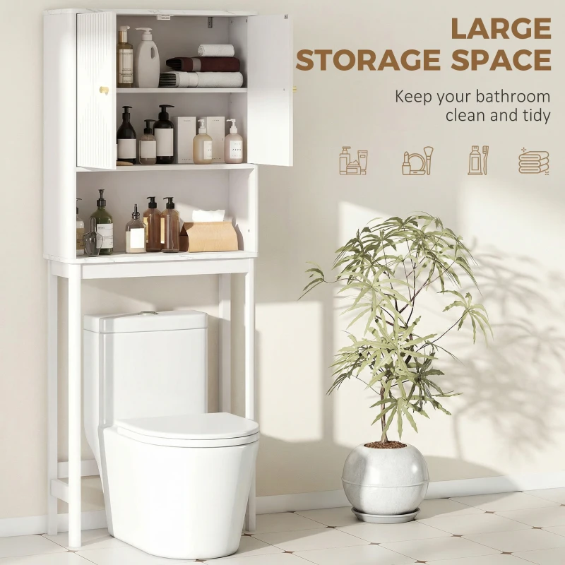 HOMCOM Over The Toilet Storage Cabinet with Adjustable Shelf, Open Shelf and Adjustable Bottom Bar, White