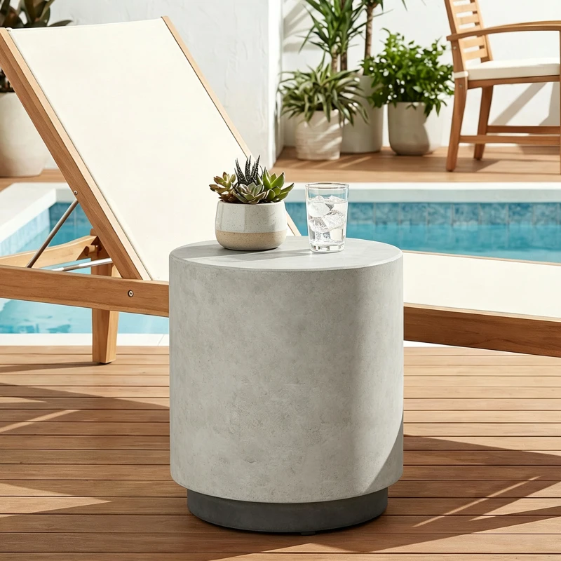 HOMCOM Lightweight Accent Table with Concrete Finish, Round Side Table with 4 Adjustable Feet for Indoor, Outdoor, Gray