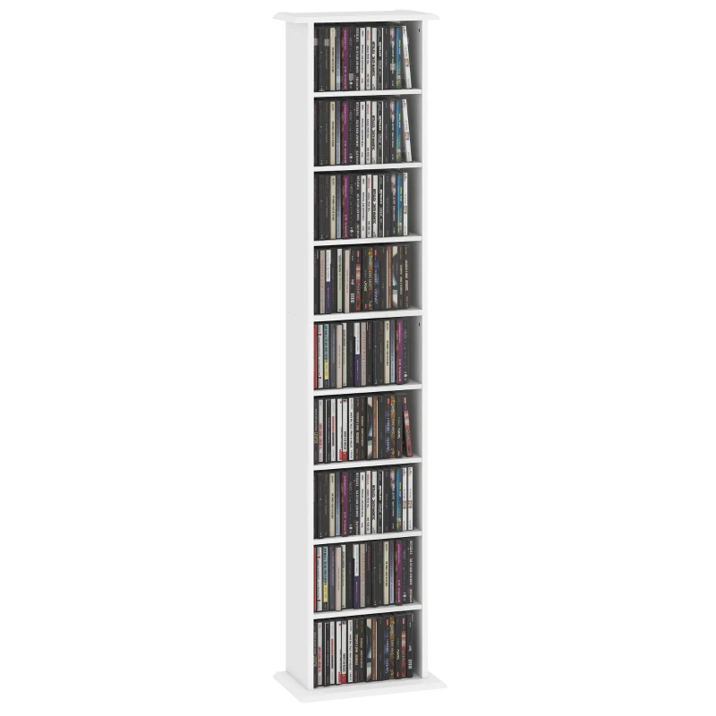 HOMCOM 9-Tier DVD Shelf with 7 Adjustable Shelves, Slim CD Shelf, Holds 252 CDs, 147 DVDs or 189 Blu-rays, White