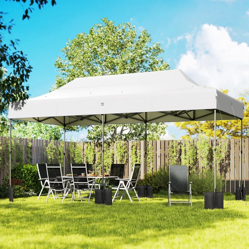 Outsunny 10 x 20 ft Pop Up Canopy Tent, Heavy Duty UPF50+ Outdoor Portable Instant Canopy Shelter with Wheeled Bag, White