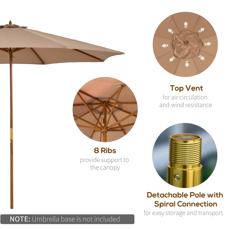 Outsunny 10' x 8' Wooden Patio Umbrella, Garden Parasol, Outdoor Sunshade Canopy with Bamboo Rib for Outdoor, Khaki