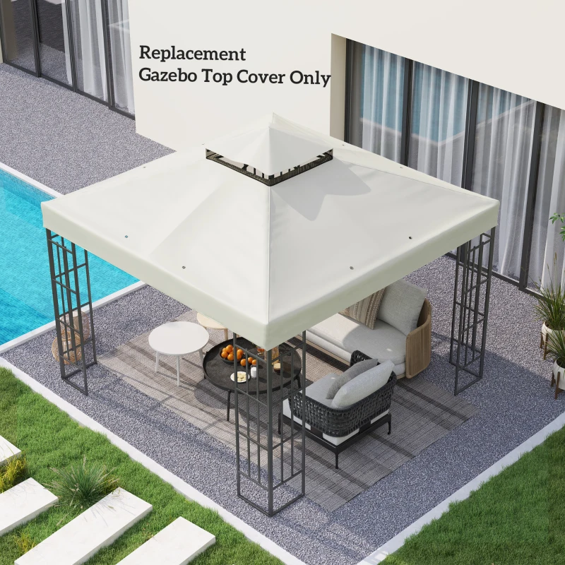 Outsunny 10' x 10' Gazebo Canopy Replacement Cover, 2-Tier Garden Gazebo Roof Replacement, UPF30+, TOP COVER ONLY, Light Grey
