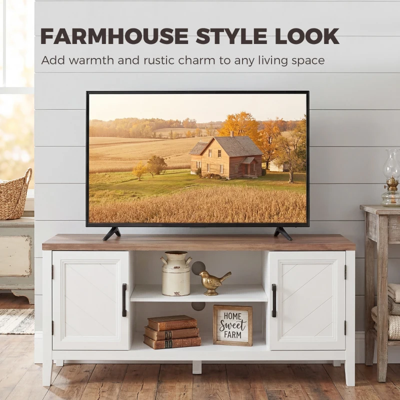 HOMCOM TV Stand for TVs up to 55 Inch, Entertainment Center with 2 Open Shelves, 2 Cabinets, Thick Top, White and Brown