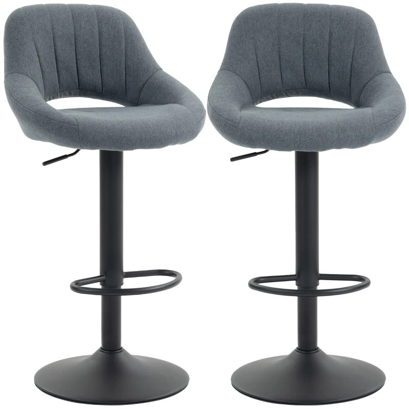 HOMCOM Swivel Bar Stools Set of 2, Linen Upholstered Counter Height Barstools with Round Metal Base