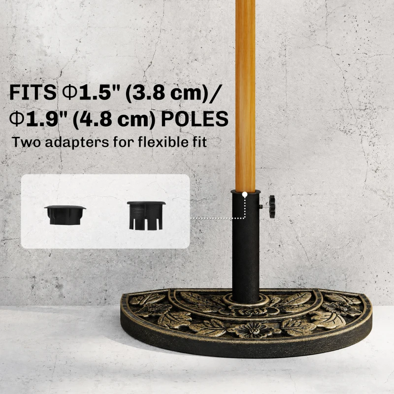Outsunny 20 lbs Resin Half Round Patio Umbrella Base 20" Outdoor Decorative Parasol Stand Holder For Φ1.5", Φ1.9" Pole, Bronze