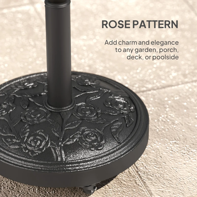Outsunny 46 lbs Resin Round Patio Umbrella Base, Umbrella Stand with Wheels, Outdoor Umbrella Stand, Black