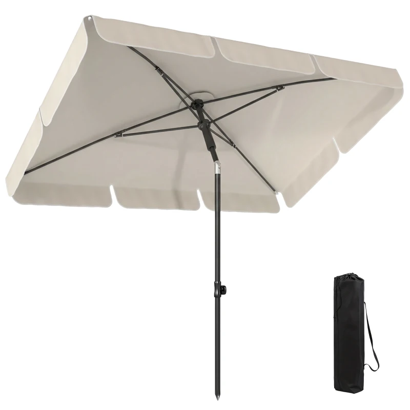 Outsunny 6' x 4' Patio Umbrella with Tilt, Rectangular Outdoor Umbrella for Garden, Beige