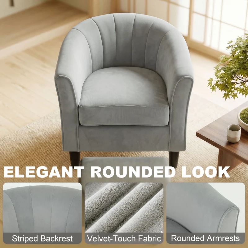 HOMCOM Accent Chair Modern Upholstered Living Room Chair with Ottoman and Pocket Spring Cushion Grey