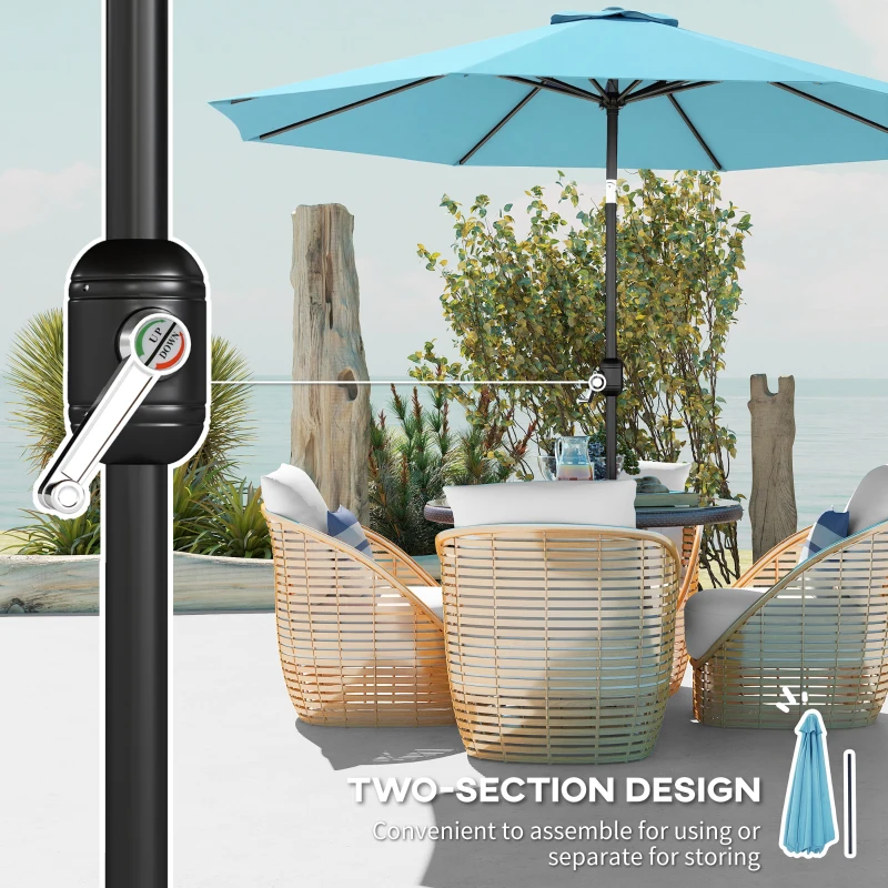 Outsunny 10' x 8' Round Market Umbrella, Patio Umbrella with Crank Handle and Tilt, Outdoor Parasol for Garden, Sky Blue