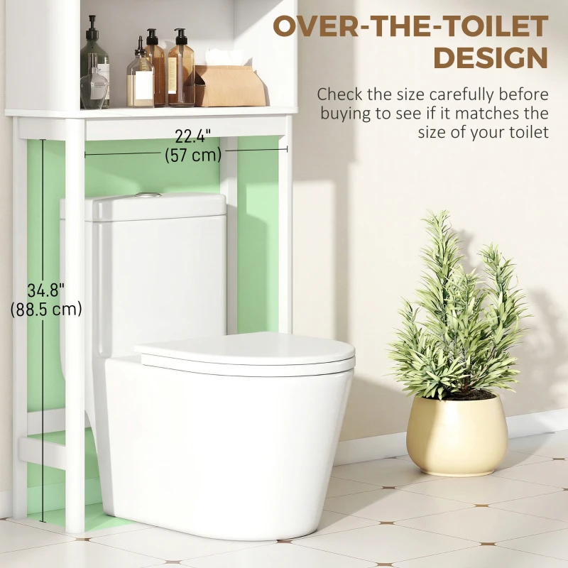 HOMCOM Over The Toilet Storage Cabinet with Adjustable Shelf, Open Shelf and Adjustable Bottom Bar, White