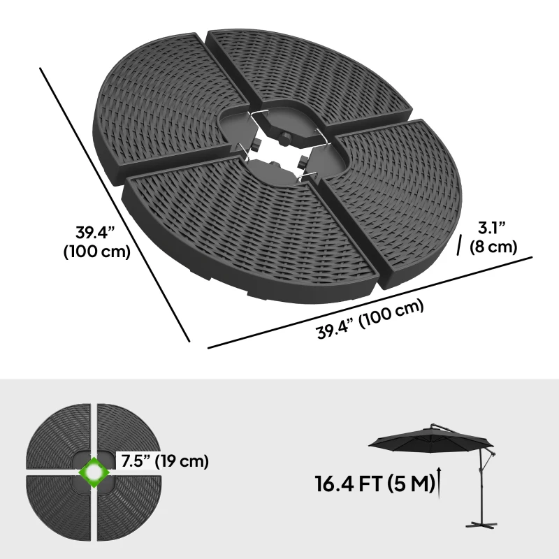 Outsunny 4PCs Cantilever Umbrella Base Weights for Offset Banana Parasol, Wicker Effect HDPE Water or Sand Filled Patio Umbrella Weights with Built-in Handles, Black