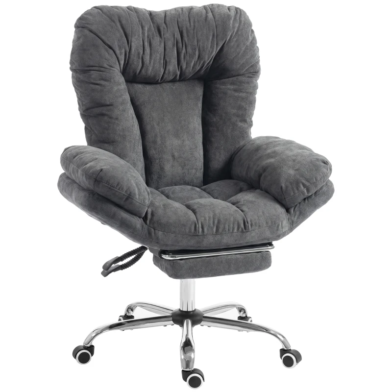 HOMCOM Criss Cross Chair with Wheels, Waterfall Armrests, Overstuffed Wide Office Chair with Footrest, Dark Grey