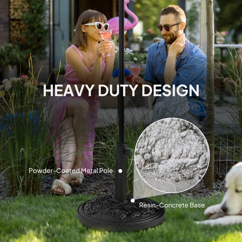 Outsunny 46 lbs Resin Round Patio Umbrella Base, Umbrella Stand with Wheels, Outdoor Umbrella Stand, Black
