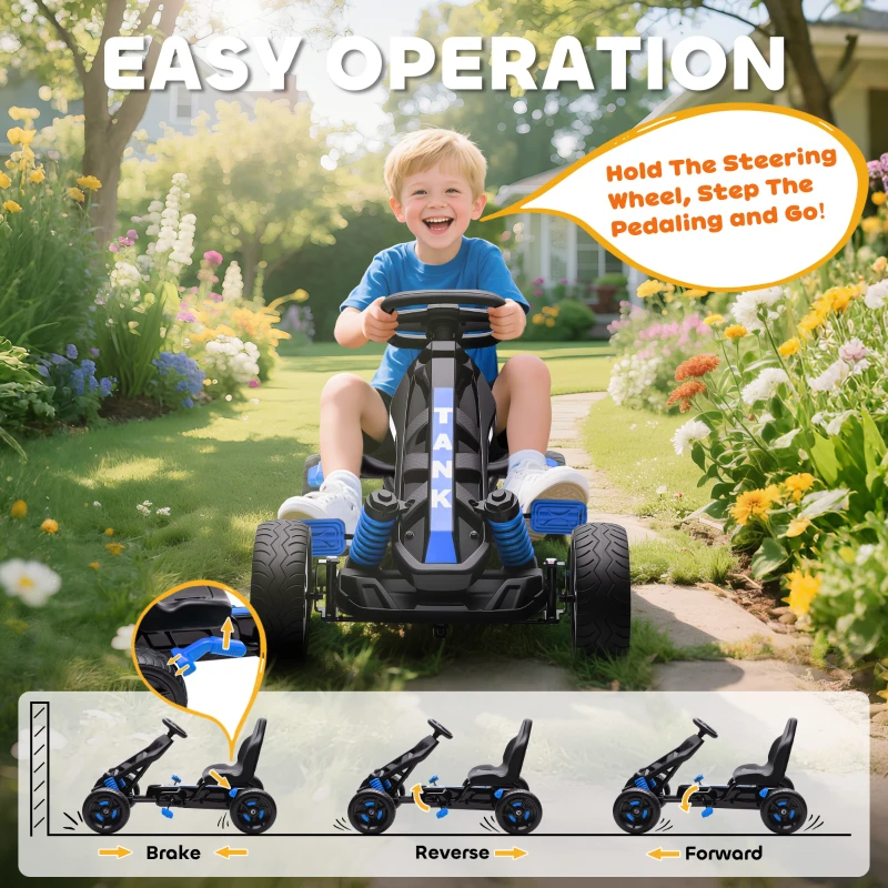 Qaba Kids Pedal Go Kart, Ride on Toy with Automatic Clutch, Brake, Non-Slip EVA Tires for Boys Girls 3-6 Years, Blue