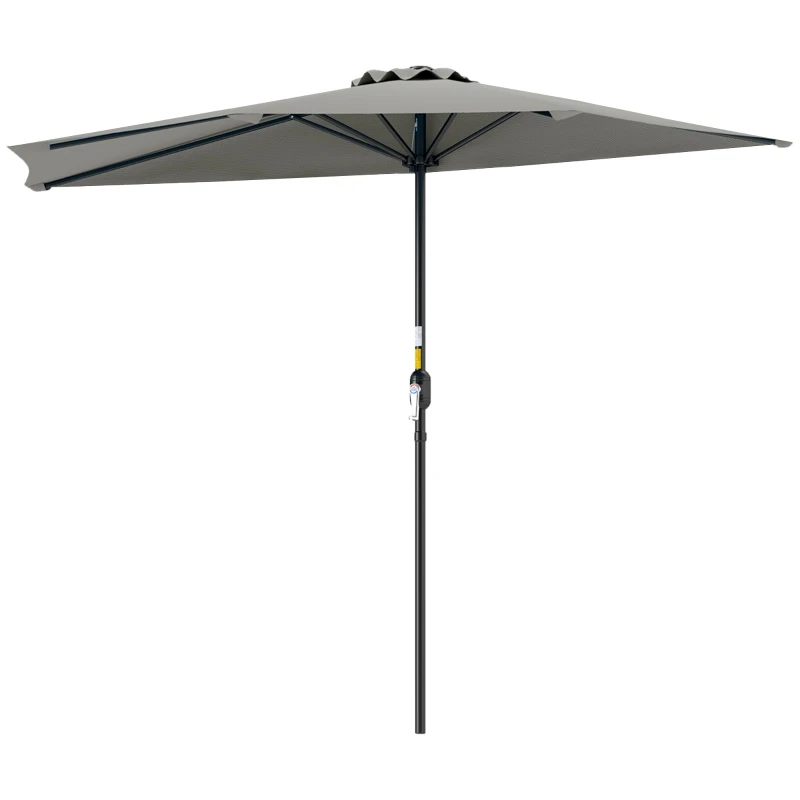 Outsunny 9ft Half Round Umbrella Outdoor Patio Garden Balcony Parasol Window Sun Shade w/ 5 Ribs Light Grey