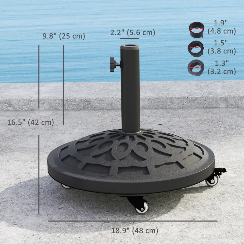 Outsunny 46lbs Resin Round Patio Umbrella Base with Wheels, Umbrella Stand Base, Heavy Duty Patio Umbrella Holder, Black