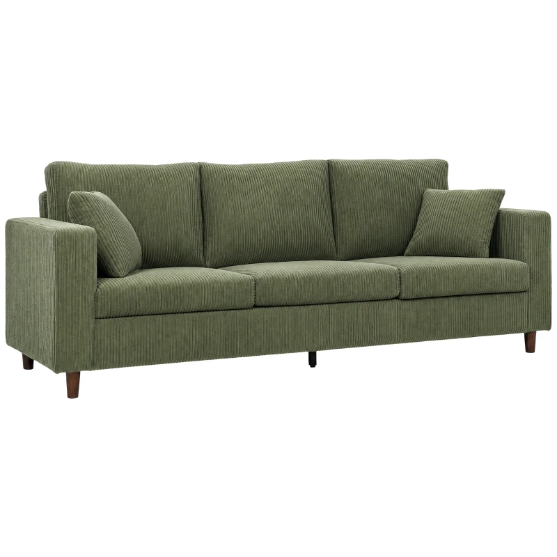 HOMCOM 3 Seater Sofa with Wide Seat, Corduroy Couch with Deep Seat, Spring Cushion, Green