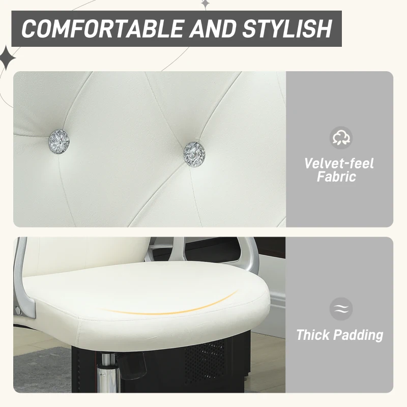 Vinsetto Vanity Office Chair, Velvet Computer Desk Chair with Swivel Wheels, Adjustable Height, Tilt Function, Off-White