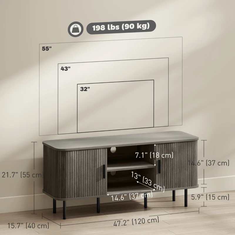 HOMCOM TV Stand Cabinet for TVs up to 55 Inches, TV Unit with Storage Shelves and Cabinets for Living Room, Grey