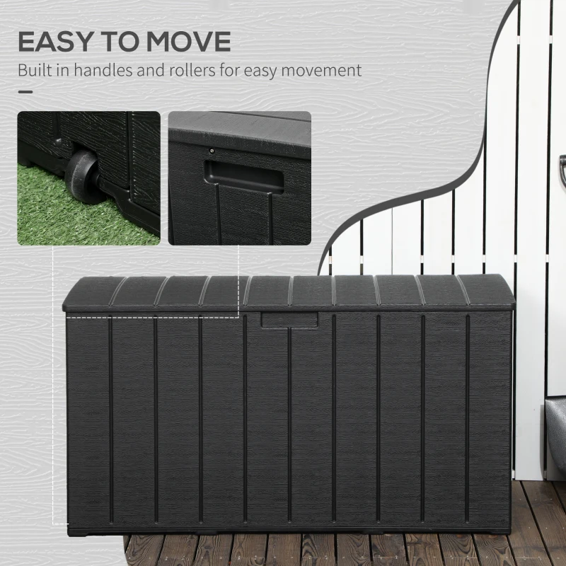 Outsunny 81 Gallon Garden Storage Box, Waterproof  Double Wall Storage Container with Wheels and Handles, Black