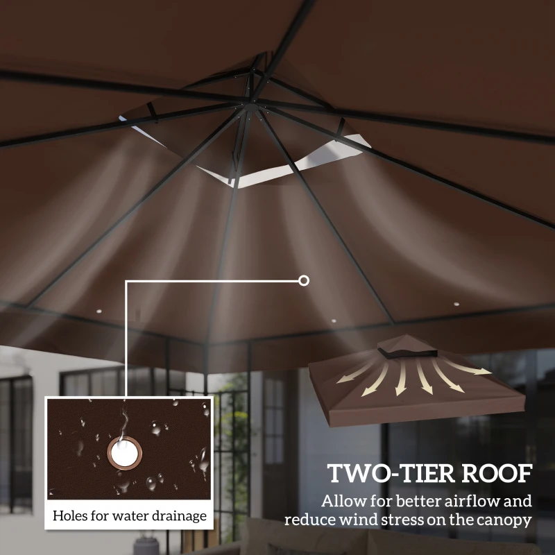 Outsunny 10' x 10' Gazebo Canopy Replacement Cover, 2-Tier Garden Gazebo Roof Replacement, UPF30+, TOP COVER ONLY, Coffee